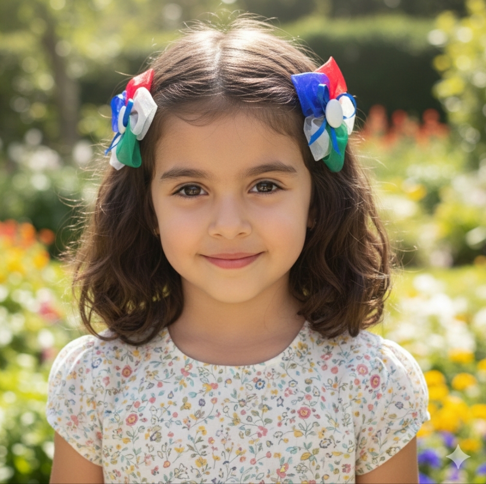 Handmade Girls Multi-Colored 2pc Flower Hair Clips Set